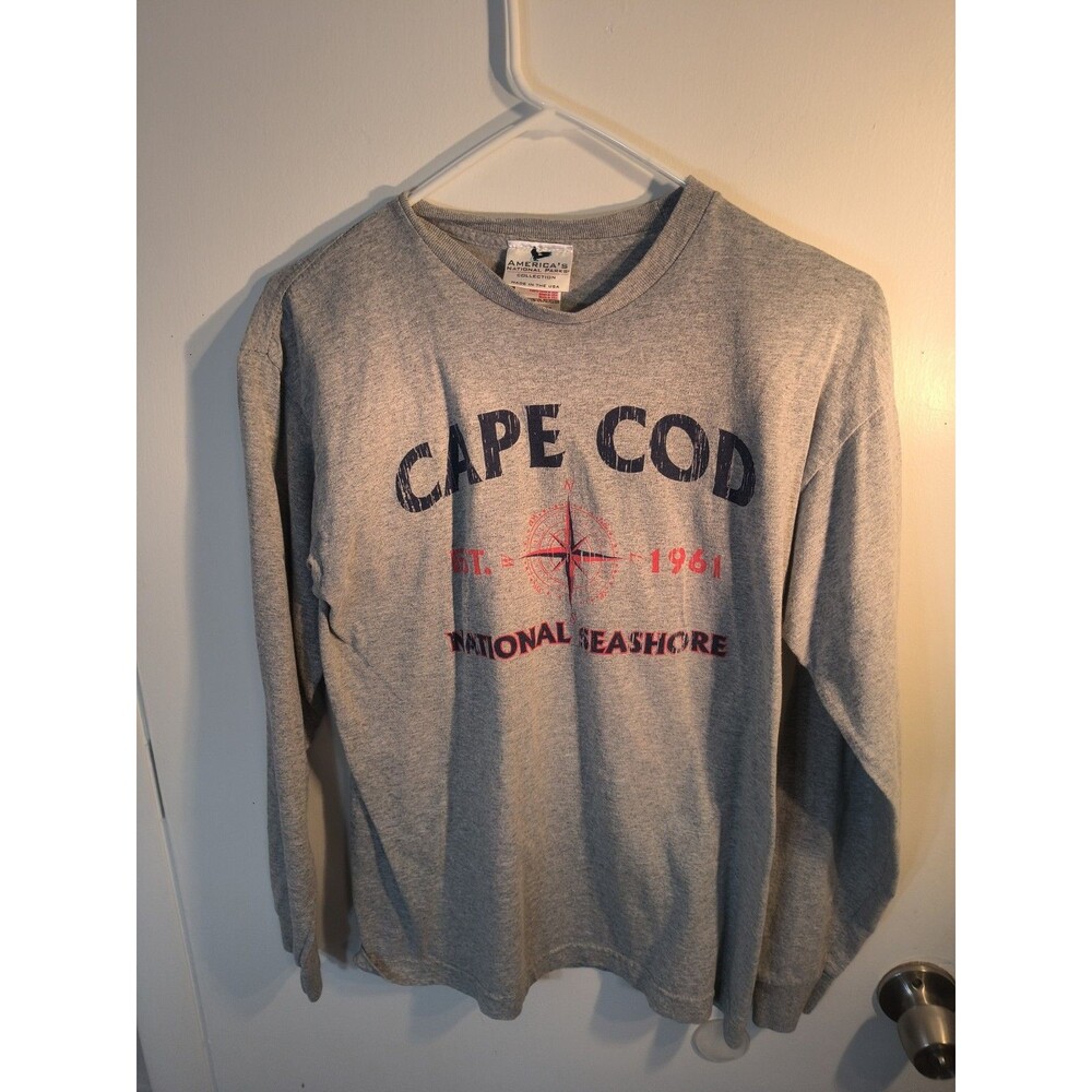 VTG America’s National Parks Cape Cod Long Sleeve Shirt Medium Gray Made In USA